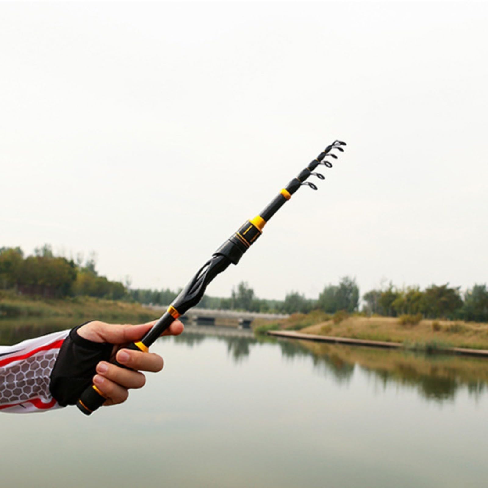 Teleskop-Angelrute, 1,8 m, 2,1 m, 2,4 m, Kohlefaser-Stange mit Metallführungen, leicht, tragbar, Reiseausrüstung für Süß- und Salzwasser-Angler, Schwarz
