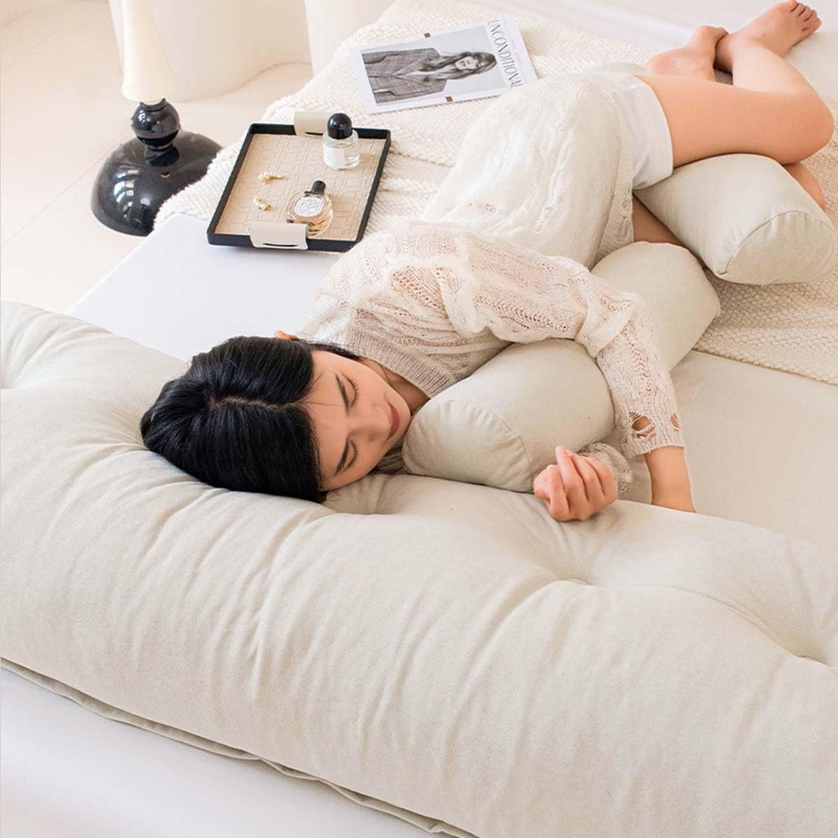 Almohada de cabecera con reposacabezas, cojín grande de cuña para leer, jugar, descansar y trabajar, respaldo suave para cama, sofá cama (100 cm, 1 rollo de cuello, gris)