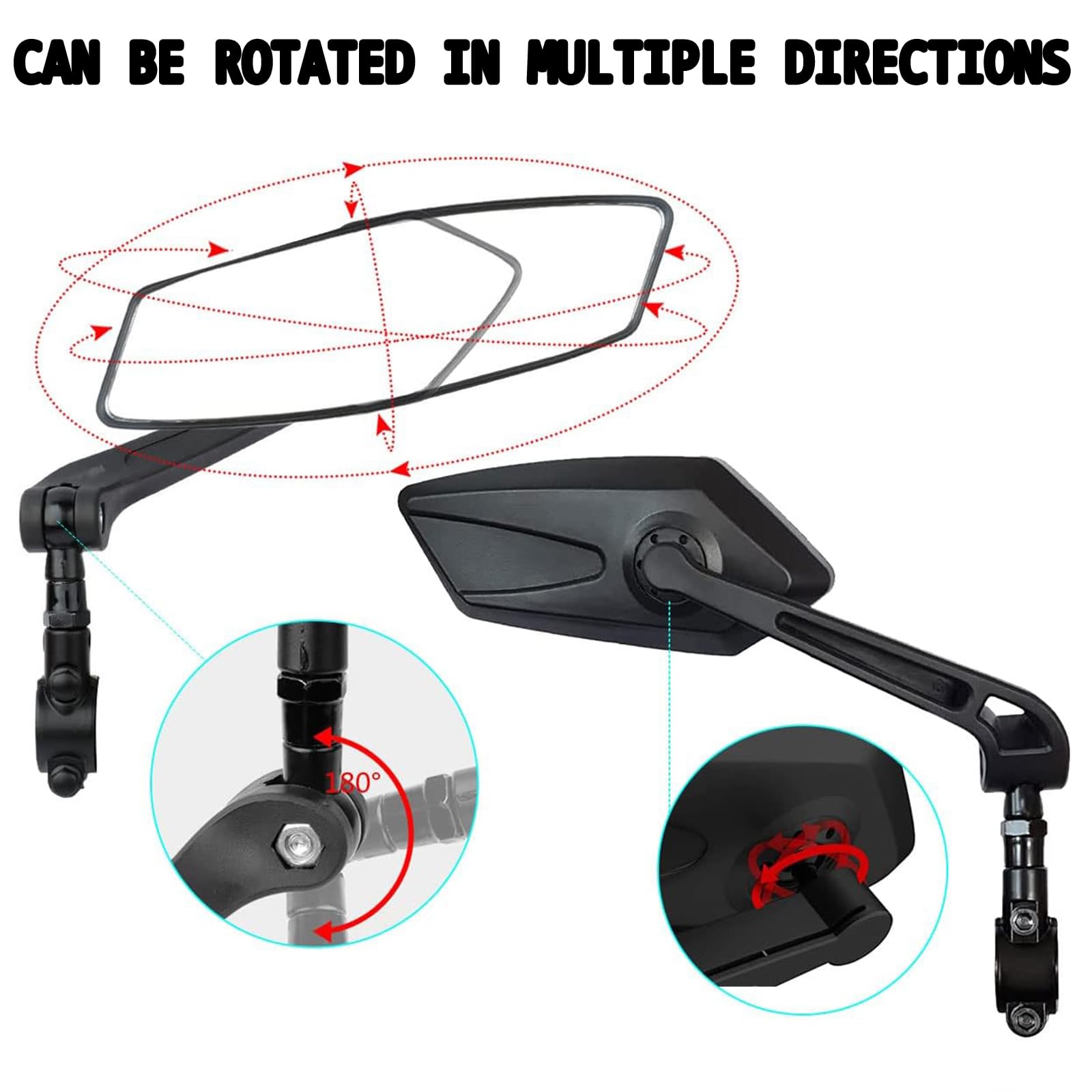 Specchietti Moto Specchietti Retrovisori Per Bici - 2 Pezzi, Acciaio Inox, HD Convesso, Per Manubrio 17-21mm Specchietto Bici Elettrica