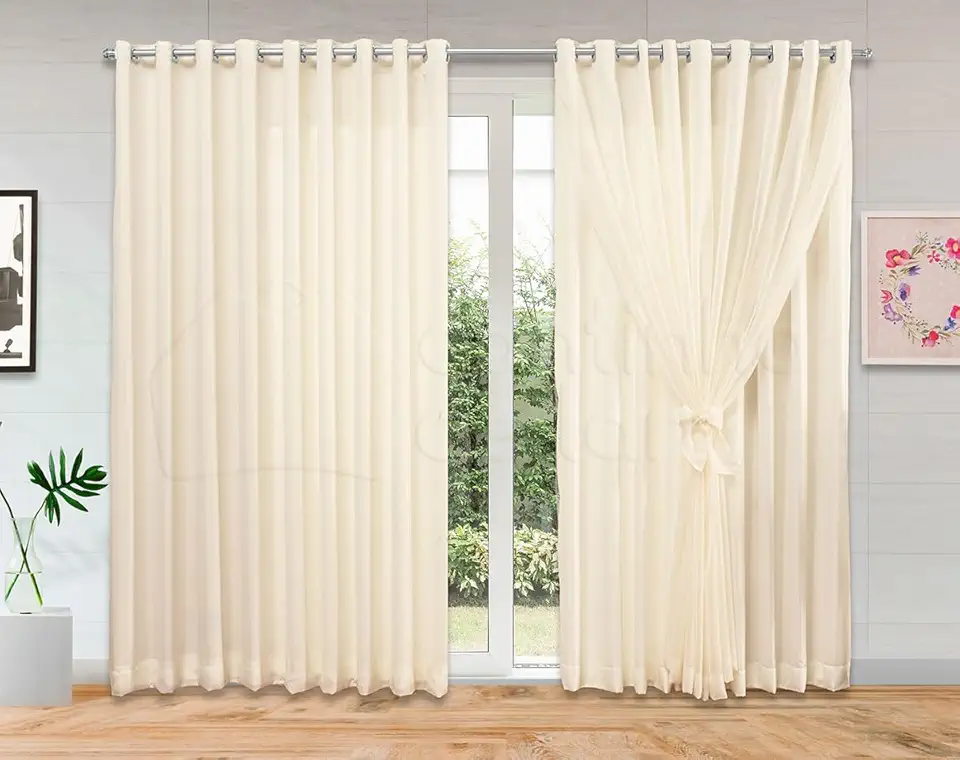 Cortina de Voil Liso com Forro Microfibra (4 METROS, PALHA)