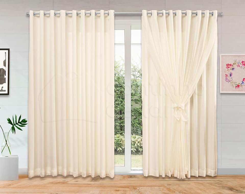 Cortina de Voil Liso com Forro Microfibra (4 METROS, PALHA)