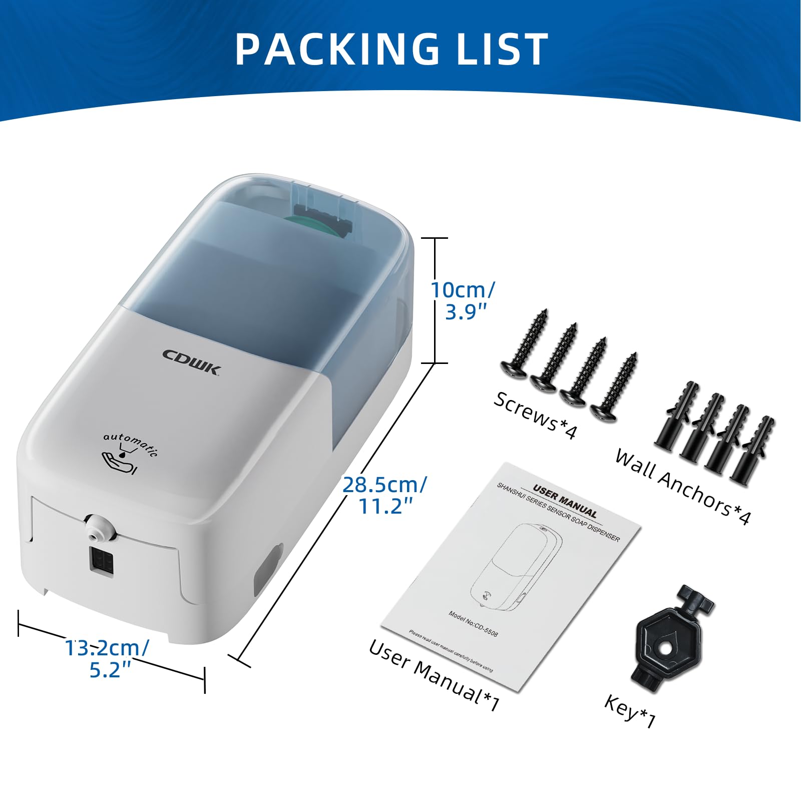 Dispensador automático de jabón, montaje en pared de 33.8 onzas, sin contacto, a prueba de fugas | Desinfectante líquido de manos de 1000 ml, impermeable, comercial, hogar, cocina, baño, hospital, hotel, restaurante, oficina