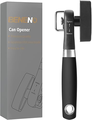 Abrelatas manual de corte lateral seguro con hoja afilada duradera, corte de borde suave, perilla grande sin esfuerzo, mango de agarre cómodo, negro