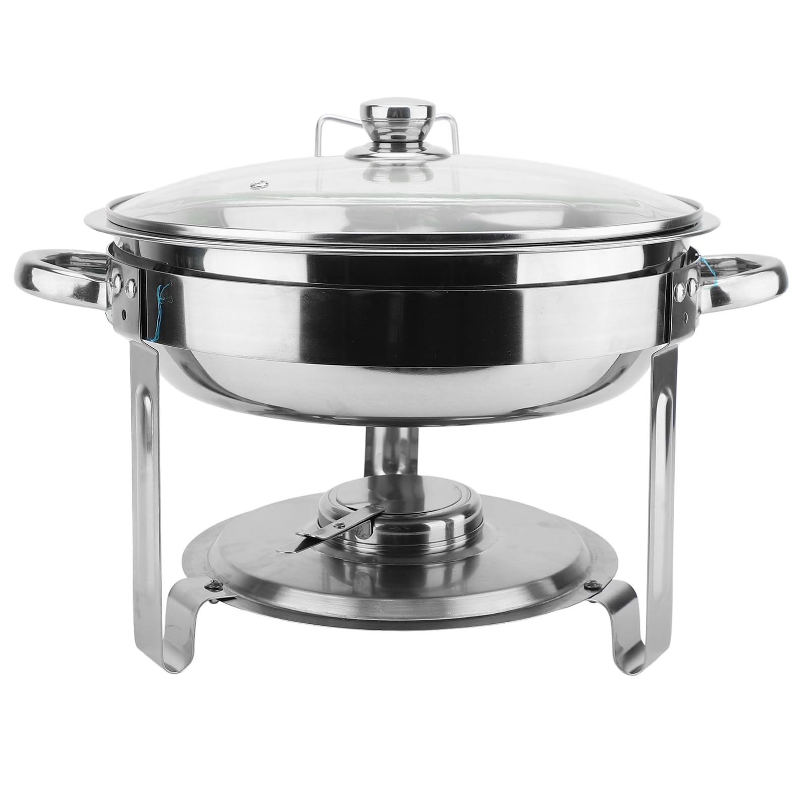 Round Chafing Dish, Elegant Silver Chafers and Buffet Warmers Set with Glass Lid Alcohol Stove for Dinner Catering and Parties (4.5L with Hanging Rack)