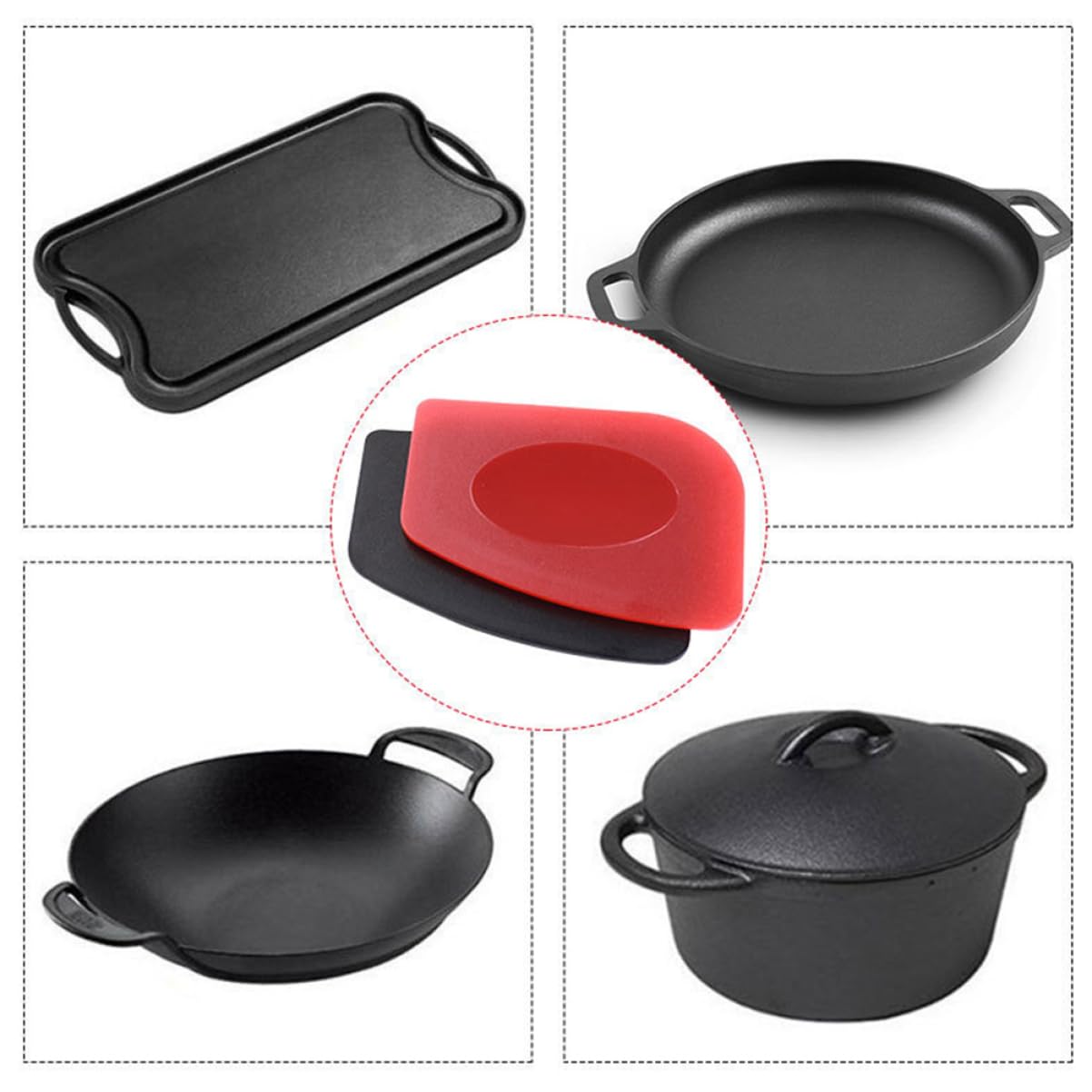 OFFSCH 4Pcs Grill Pan Scraper Durable Accessories for Easy Cleaning of Pans and Cookware Serrated and Smooth Edge Design for Home and Outdoor Use