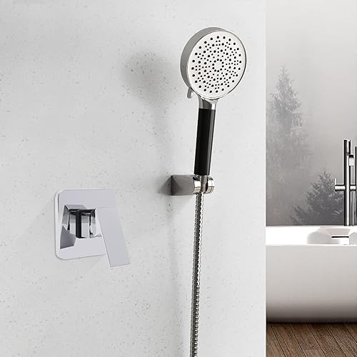 Miniatura 2 de Válvulas de ducha para montaje en pared, grifo de cobre para baño, kit de moldura de válvula de ducha negra y plateada, mezclador de válvula de