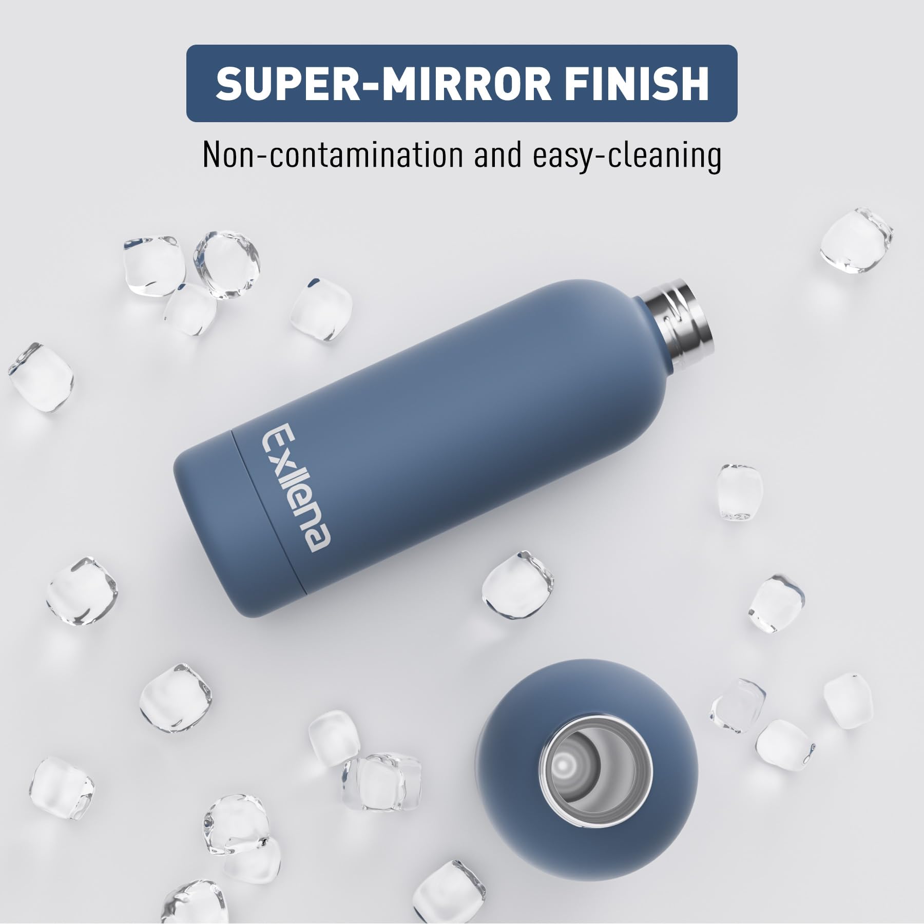 Exllena Borraccia Termica Piccola 350ml con Maniglia e Moschettone - Mini Borraccia Mantenere Calore/Freddo - Senza BPA - 100% A Tenuta Stagna per Escursioni, Campeggio, Viaggi...(Blu Balena)