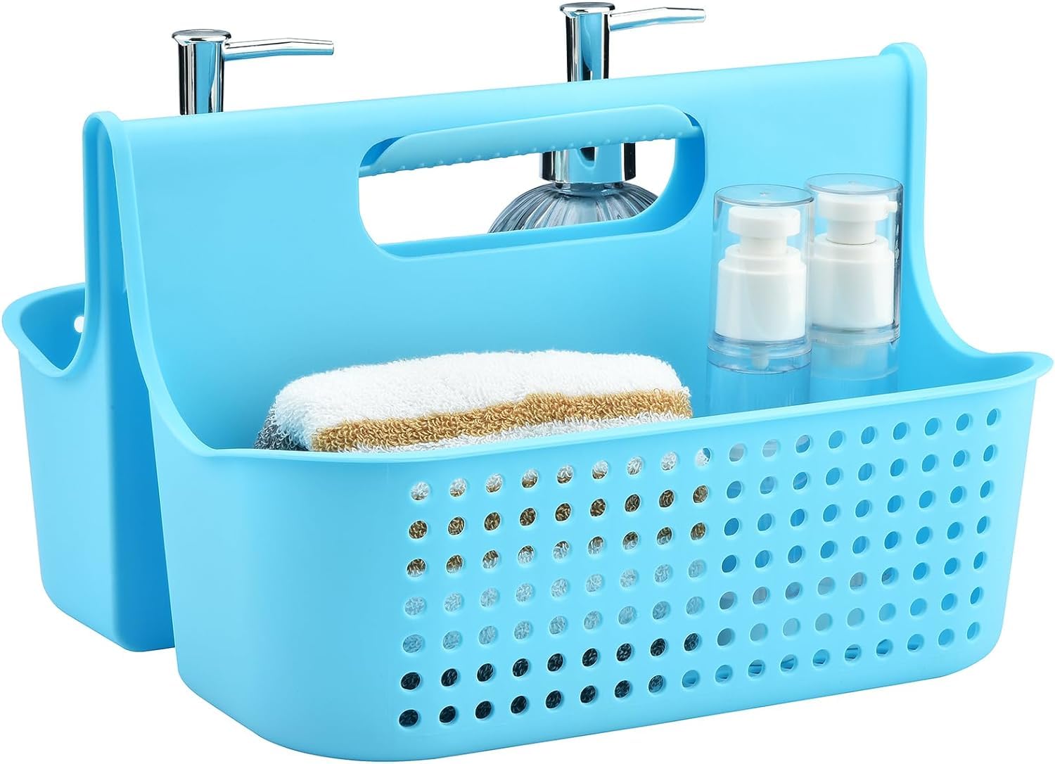 ALINK Plastic Shower Caddy Basket, Portable Divided Cleaning Supply Storage Organizer with Handle for College Dorm Bathroom (blue)