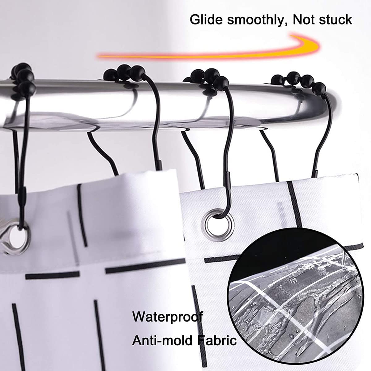 EEUK Gebogen spanning douche gordijn staaf geen boor, rekbare hoek douchegordijn rail roestbestendig wandmontage verstelbare gebogen badkamer staaf douche Poleblack-90 tot 130 × 90 tot 130 cm