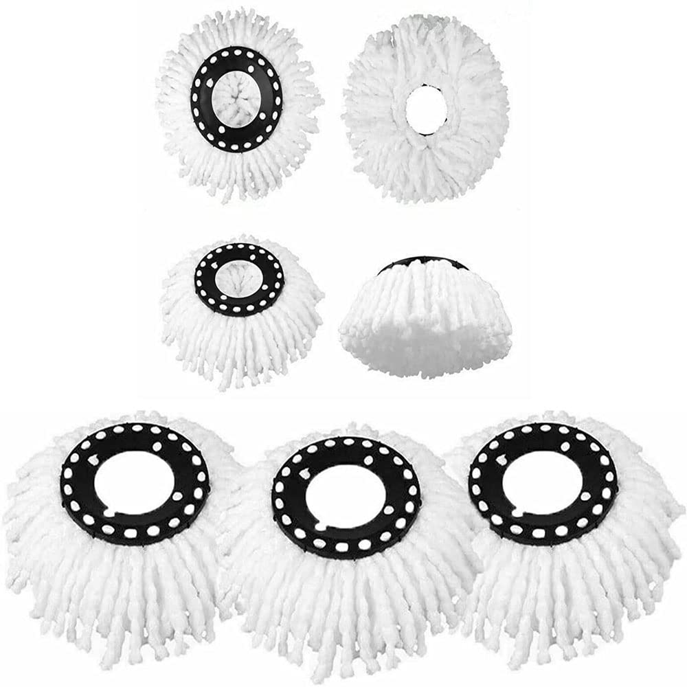 URbazaar Microfiber Replacement Mop Head Spin Mop Head Replacement 6-Pack, Microfiber Refill Heads Universal for 360 Spin Magic Mopping, Round Shape Standard Size White