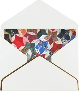 Wonky Star Quilt Bulk Blank Pearl Paper Birthday Cards With Envelopes - Gold Edged Greeting Card Set For Christmas,Valentine'S,Wedding