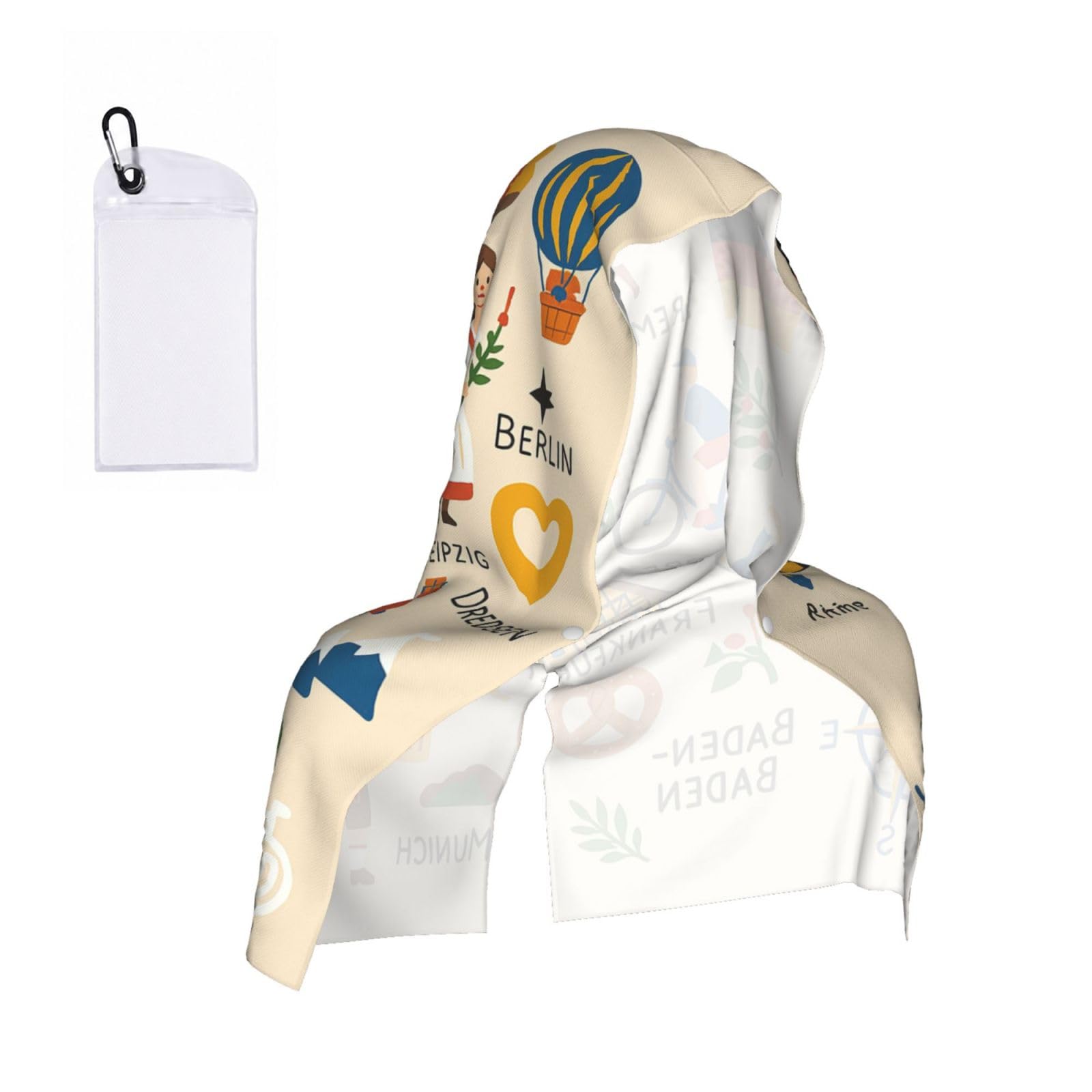 DUWAA Germany Cultural Symbols Illu Print Cooling Hooded Sports Towel, 30×60cm Quick Drying Summer Cool Head Wrap For Neck And Face