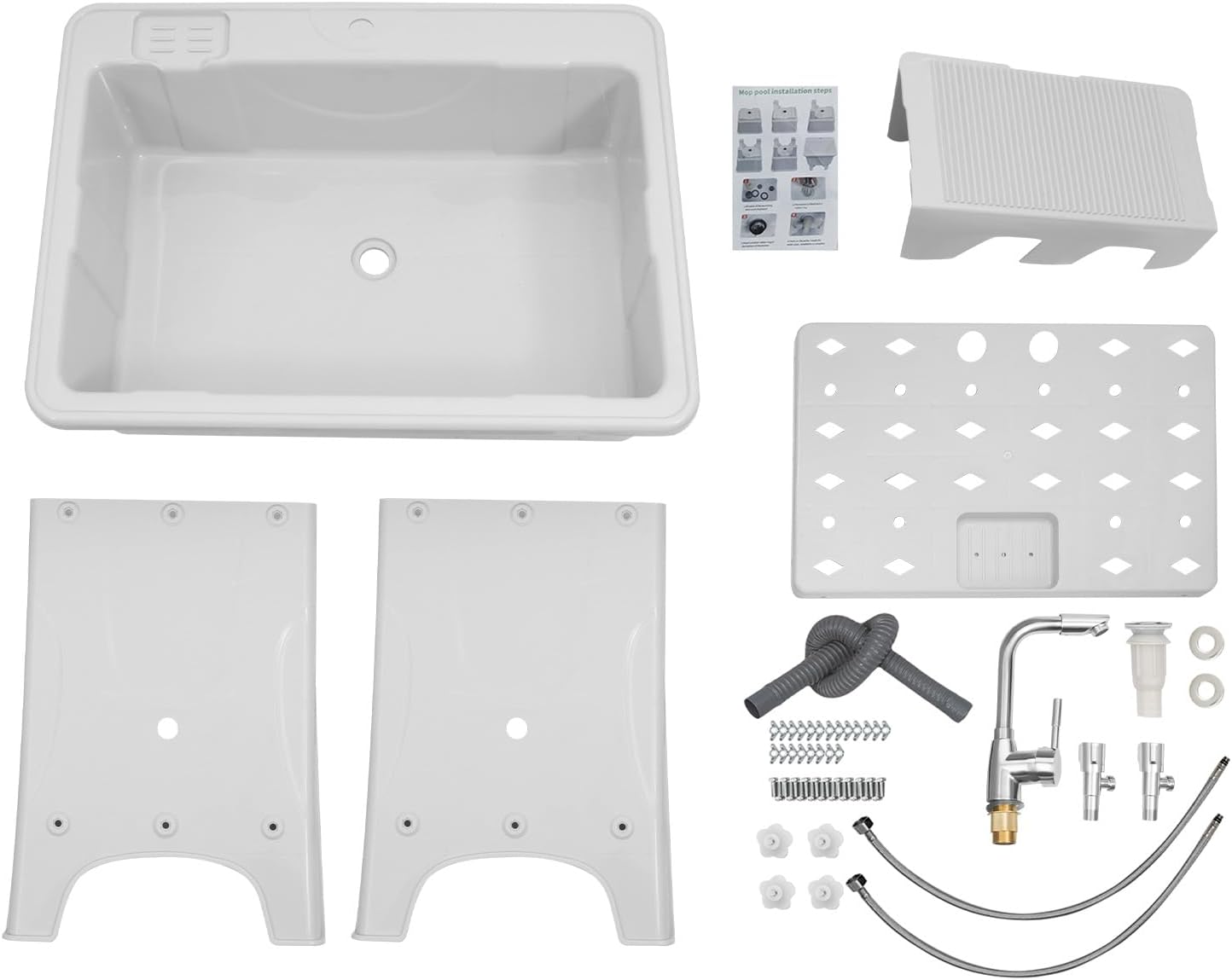Home Laundry & Utility Sinks, Plastic Freestanding Washing Room Laundry Tub Sink with Washboard Faucet Drain Kit for Washing Room Basement Garage Garden Laundry Room (31.5D x 22W x 31.5H Grey)