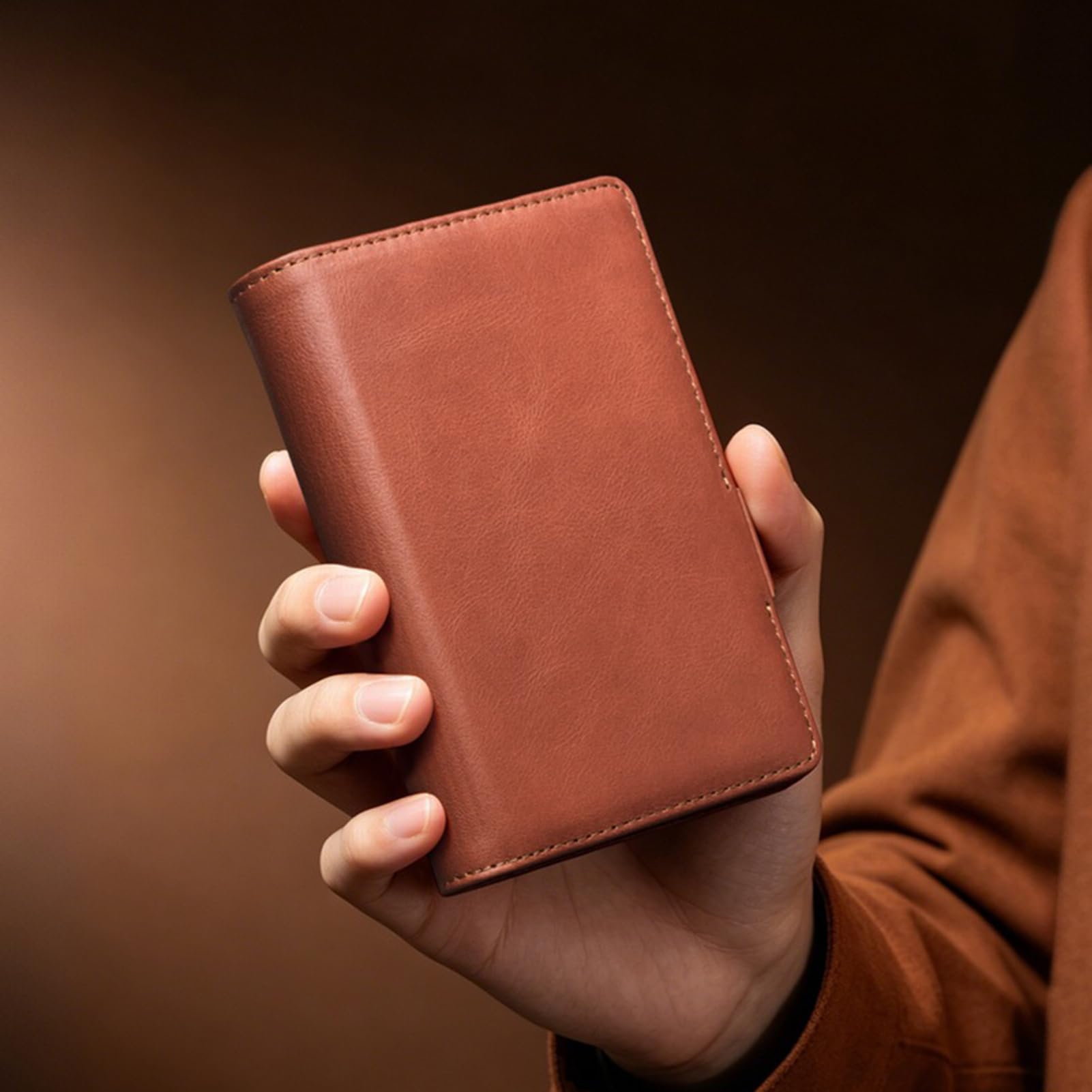 Custodia a portafoglio compatibile con Samsung Galaxy Z Fold 8, texture cera olio marrone