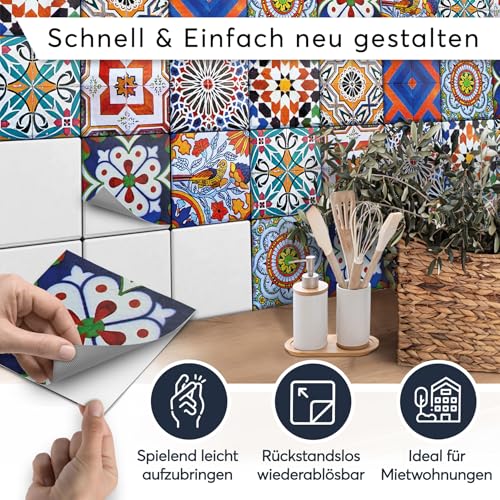 40 Stück Fliesenfolie für Küche und Bad 20x20 cm - Fliesenaufkleber, Klebefliesen - Stickerfliesen, Fliesen Folie SET // Design: Portugiesisch