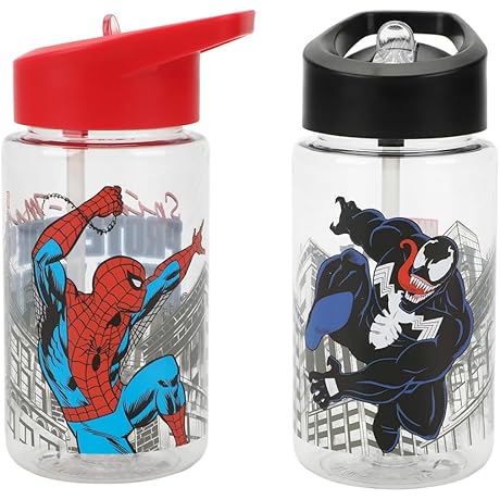 Bioworld Marvel Spider-Man & Venom 2-Pack 14 Oz Plastic Water Bottle Set:...