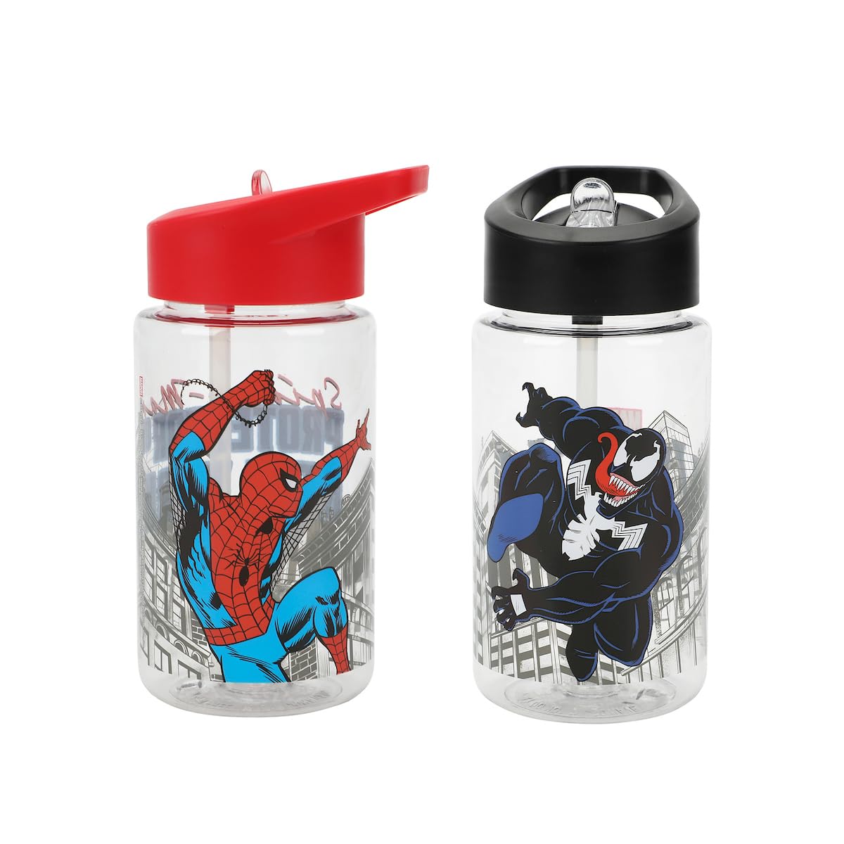 Bioworld Marvel Spider-Man & Venom 2-Pack 14 Oz Plastic Water Bottle Set