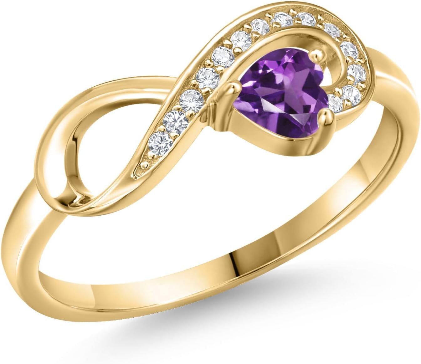 Gem Stone King 18K Yellow Gold Plated Silver Gemstone Birthstone Infinity Ring | Heart Shape 4MM | Wedding Engagement Anniversary Promise Ring For Women | Available in Size 5,6,7,8,9
