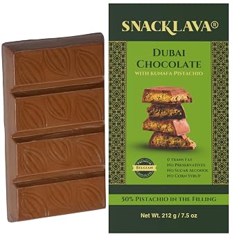 Snacklava Dubai Chocolate Bar Premium Chocolate with 50% Pistachio Filling No Corn Syrup, No Sugar Alcohols, Zero Trans Fat Pack of 1