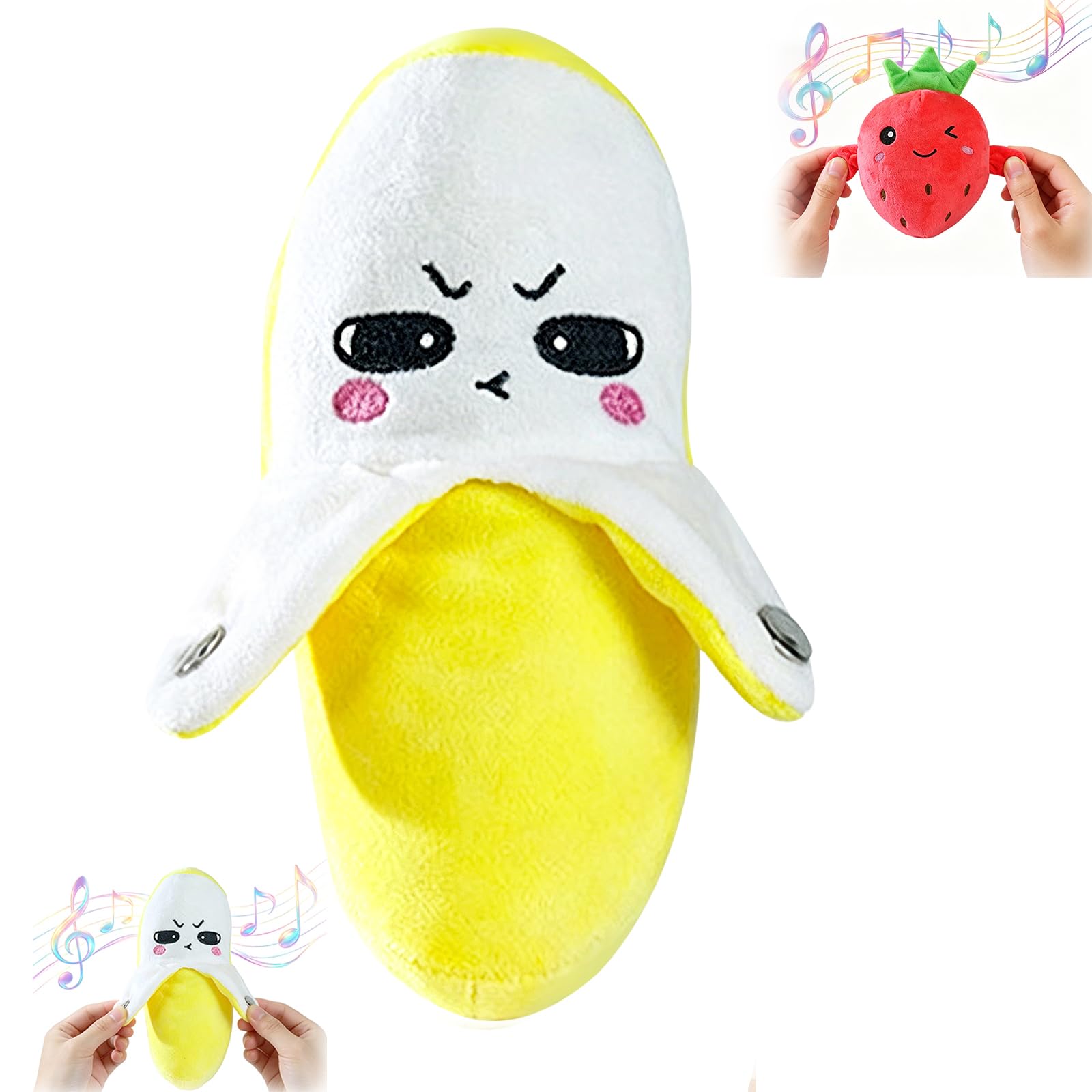 geqiuda Interactive Touch Sensing Fruit Plush Toy, Rhythm Induction Musical Stuffed Plush Built-n Piano & Metronome Sounds, Portable Funny Sensory Plush for Play & Relax(banana, yellow)