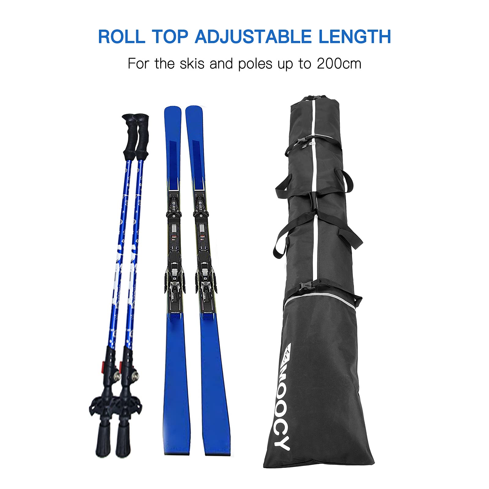 Borsa Porta Sci E Scarponi In Poliestere Resistente, Capienza Per Sci Fino A 200 Cm E Scarpone Taglia 13, Roll-top, Con Spallacci Rimovibili, Blu