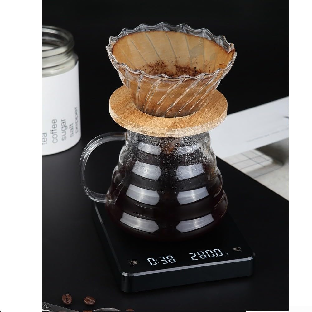 QOXEZY Báscula de café digital recargable con temporizador integrado, pesaje de precisión de 0,1 g, 3000 g, temporizador automático, soporta gramos onzas mililitros, para hornear cerveza (9)
