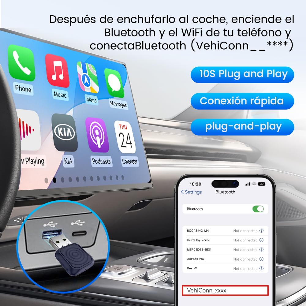 Carlinkit Adaptador inalámbrico Mini Ultra CarPlay para iPhone, adaptador automático inalámbrico para Android, convierte con cable a CarPlay inalámbrico y Android Auto, configuración Plug and Play