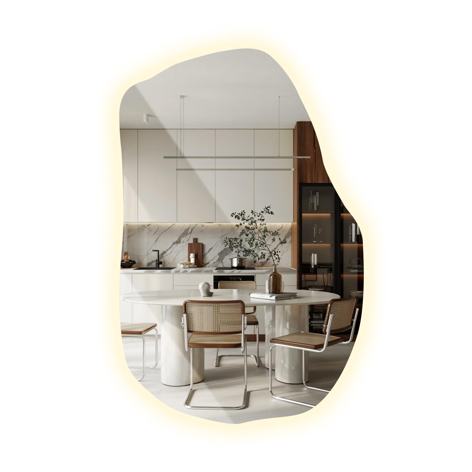 Tulup Specchio per Vestirsi 100x65 cm Illuminato con Luci a LED Luce Neutro Forma Irregolare Asimmetrico Senza Cornice con Illuminazione per Soggiorno, Bagno, Camera da Letto, Corridoio