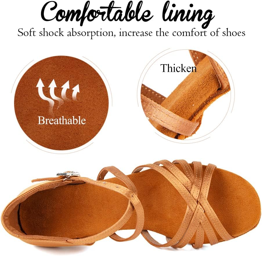 YKXLM Silk Fabric Brown Latin Dance Shoes for Girls Latin Ballroom Dance Shoes Girls with Diamond Buckle,Model US-TL-LP1202-ZSZK, 5.5 M Little Kid