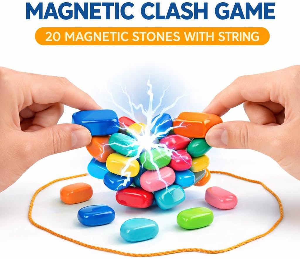 Magnet Game with String, Magnetic Chess Game with Stones – 20 Magnetic Stones Game, Strategy Party Travel Game for Adults