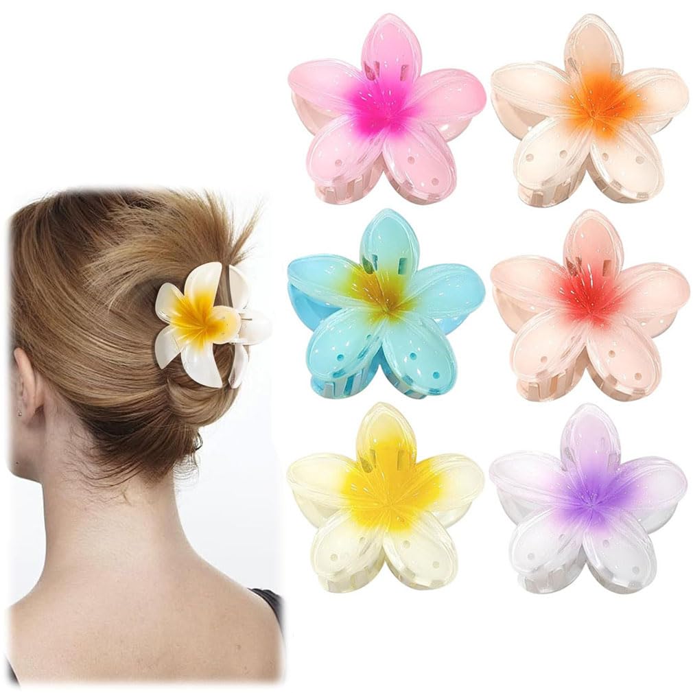 6 Flower Hair Clips, Acrylic Hair Clips