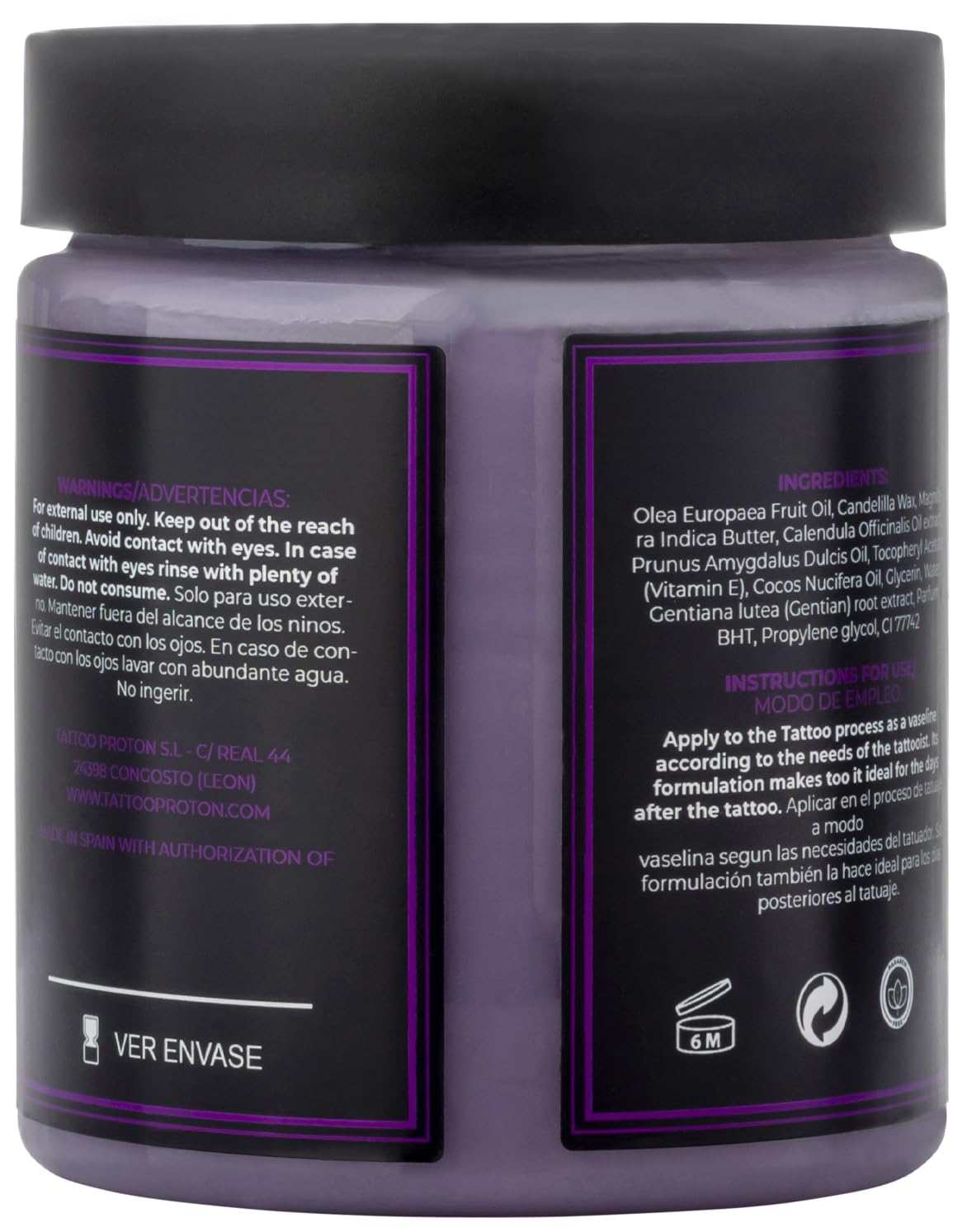 Proton - Colours Obsession - Tattoo Butter - Made by Nature - Purple - 250ml / 8.5 Oz. Crema para proceso tatuaje y curar. Violeta - Morada