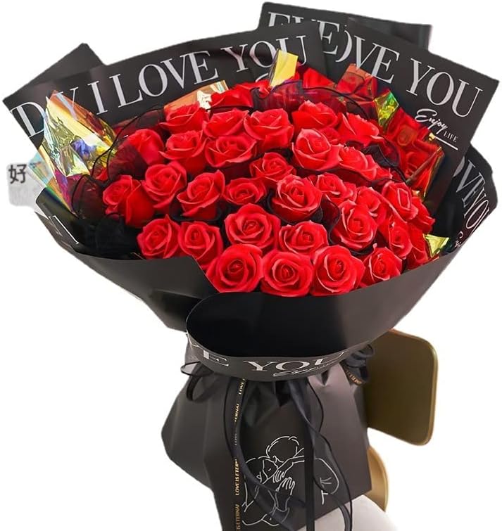 Miniatura 6 de Ibluelover 20 hojas de ramo de flores de envoltura de papel de envoltura de papel negro impermeable para floristería, regalo para San Valentín,