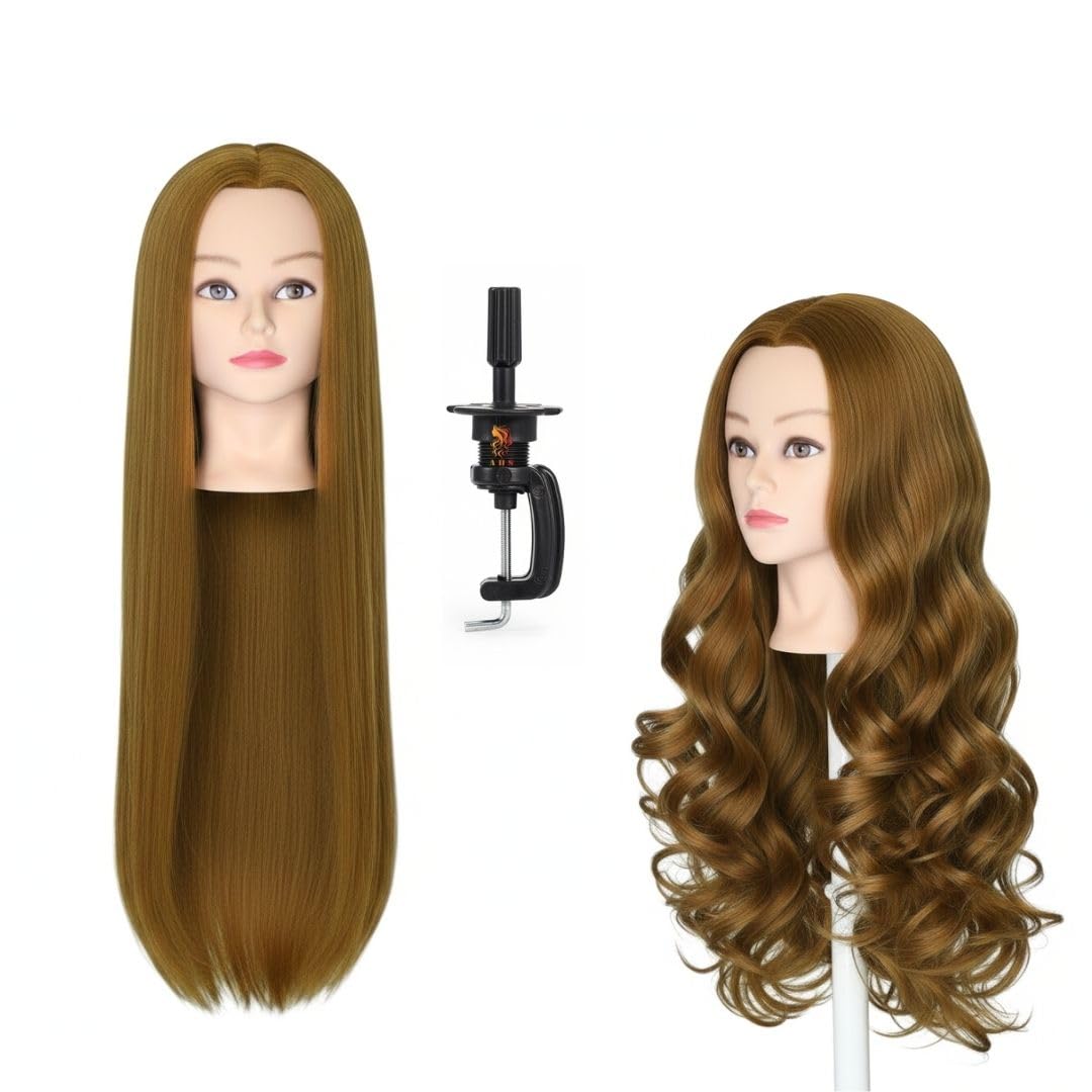 AHS Professional Hair Styling Dummy Head with 80% Natural Hair & 20% Synthetic | Salon Mannequin for Cutting, Styling, Braiding & Makeup Practice | Hair Extensions & Wig Training Head with Free Clamp Stand (Golden)-image-9