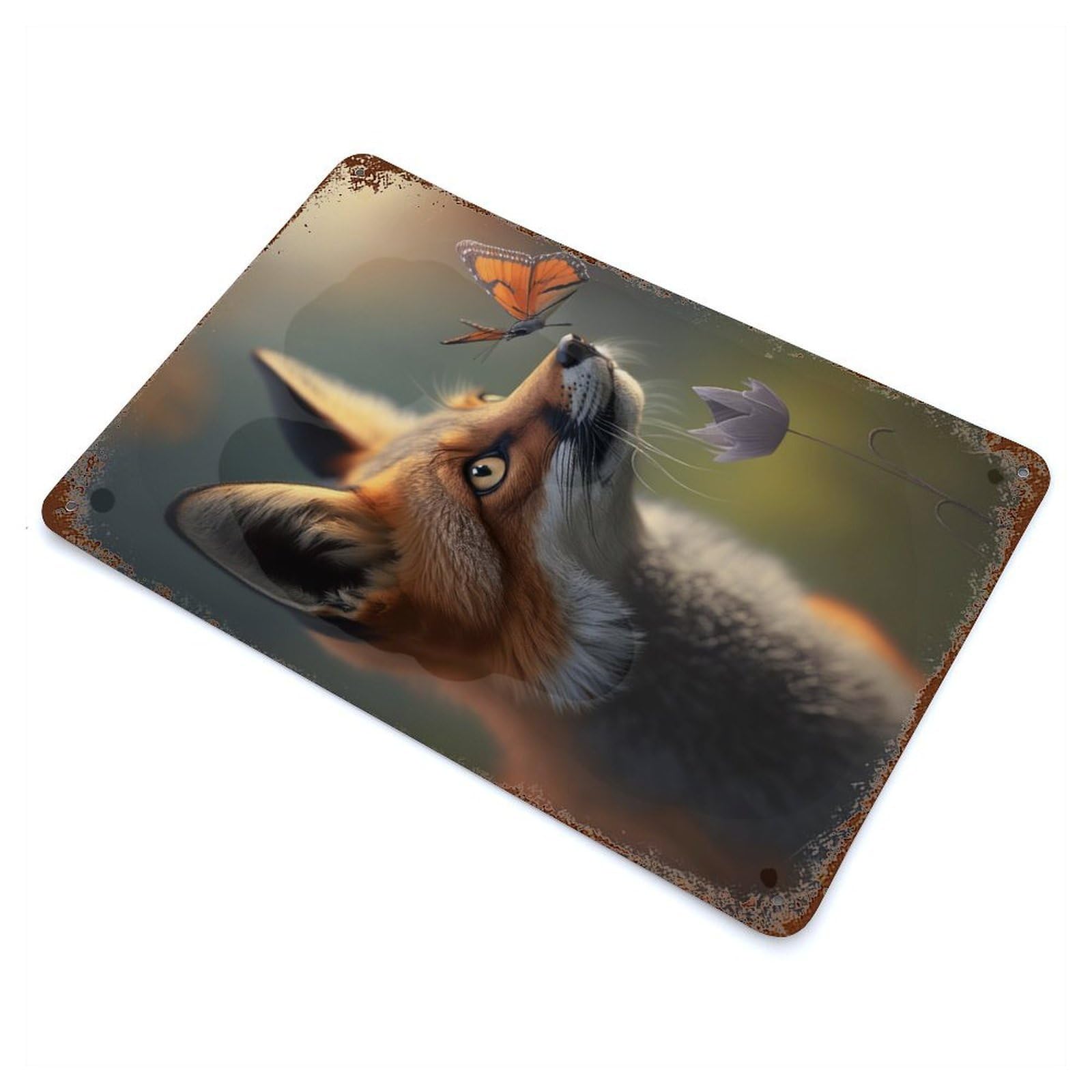 Fantasy Fox Butterfly 11.8"x7.9" Retro Metal Sign, Industrial Home Decor for Office, Studio And Wall Decor
