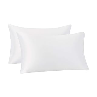 Amazon Basics Satin Pillowcases for Hair and Skin, Envelope Closure - White, Standard, Pack of 2
