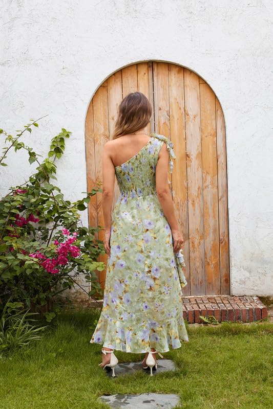 Image of GRACE KARIN Womens Summer One Shoulder Sleeveless Dresses Floral Flowy Ruffle High Low Wedding Guest Maxi Sundresses