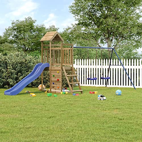Tidyard Bambini set da Gioco,da Giardino,con Scivolo,Altalena,e Arrampicata,in Legno di Pino,Impregnato,465x186x214 cm,Parco Giochi Esterno,Altalena,Scivolo,Arampcata,da Giardino in Legno