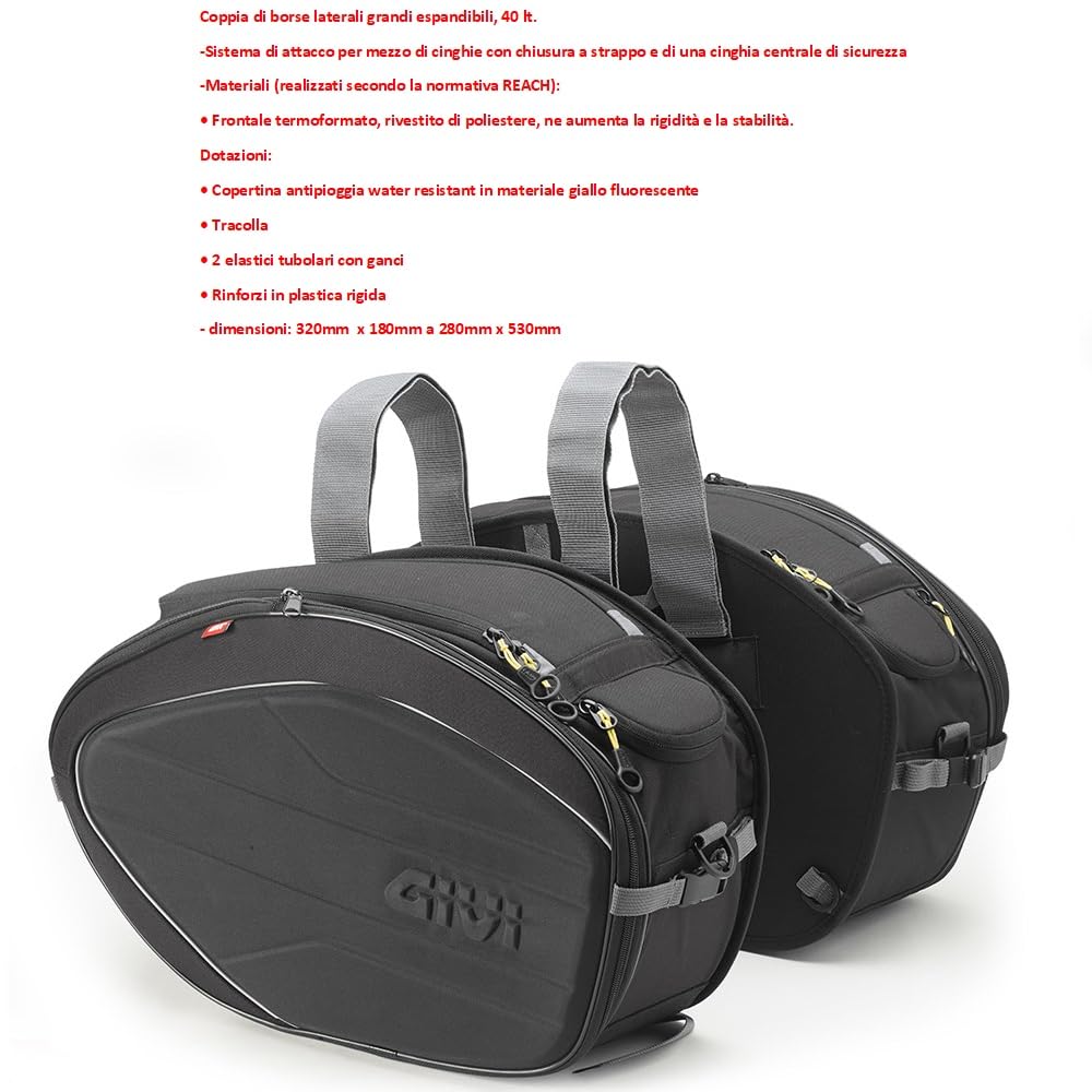 Compatible avec Honda Varadero 1000 Valise SACOCHES LATÉRALES 40L Sac Extensible Fixation par Sangles Charge Max 5KG ÉTUI DE Pluie 320MMX180MM A 280MMX530MM