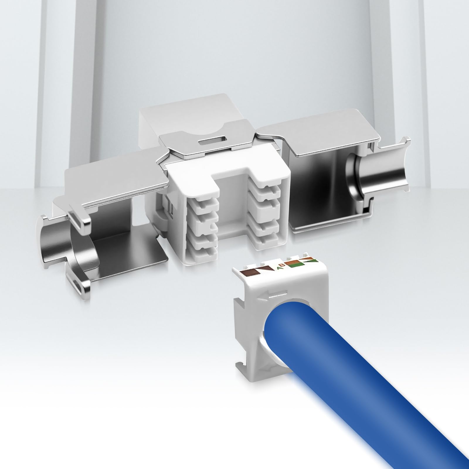 Produktbild von SHYSBV 2x Keystone CAT 7 Modul – RJ45 Buchse, 1000 MHz, 10 Gbit/s, Abschirmbar, Für Patchpanel Und Netzwerkdose, Kompatibel Mit CAT6/6a/7/8