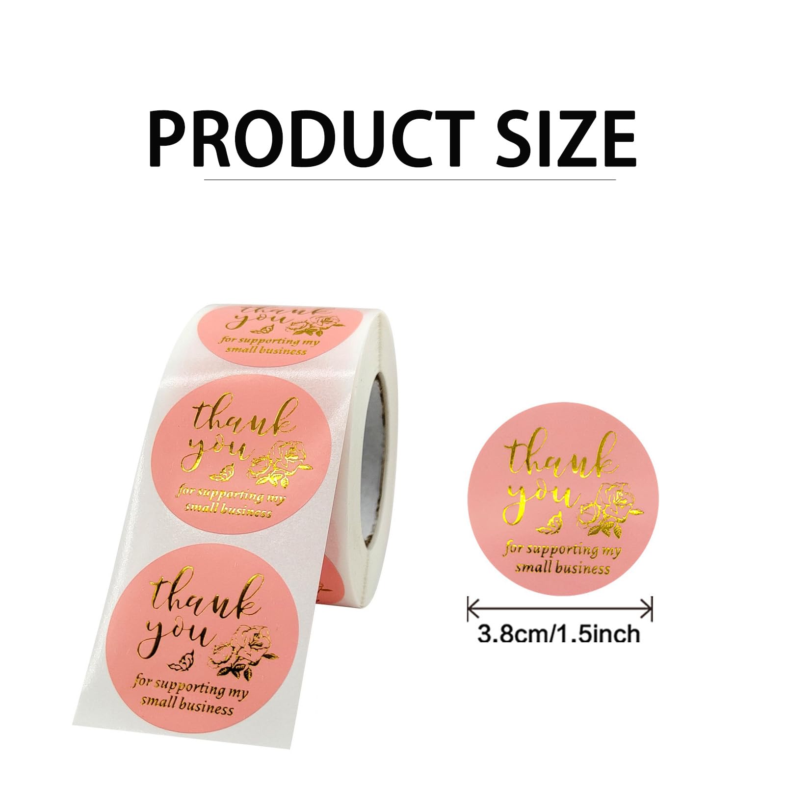 1000Pcs Thank You Stickers For Small Business - 500 Of 1.5" & 500 Of 1", Waterproof Self-Adhesive, Pink Design 6 thumbnail image