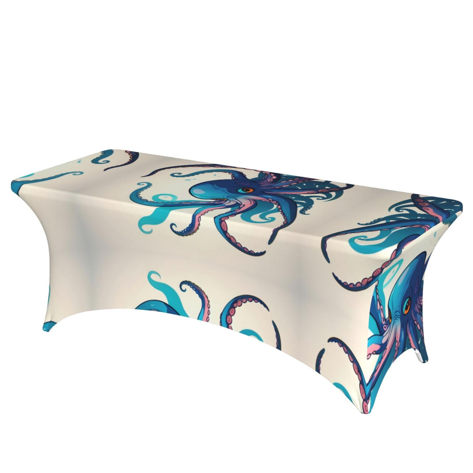 Nappe élasthanne sans repassage stretch 1,8 m avec motif pieuvre colorée