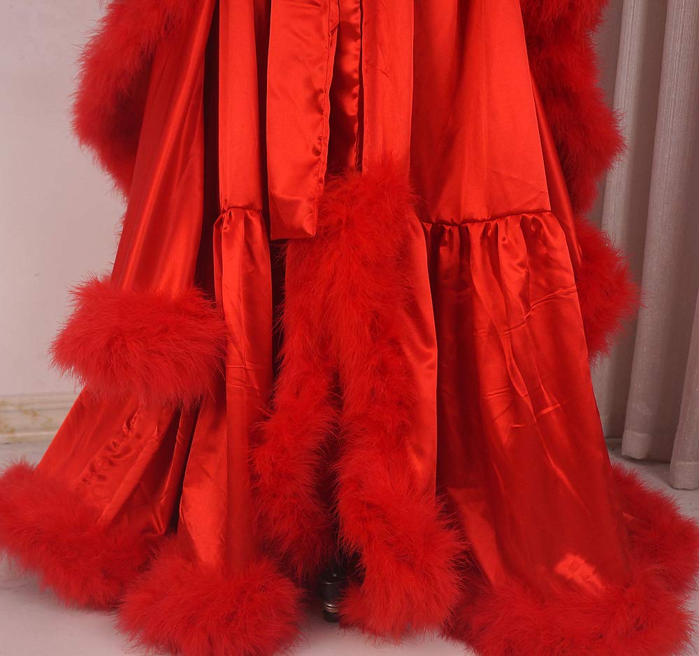 Old Hollywood Feather Robe Sexy Boudoir Robe Feather Bridal Robe Satin Long Wedding Scarf New Custom Made product thumbnail 7
