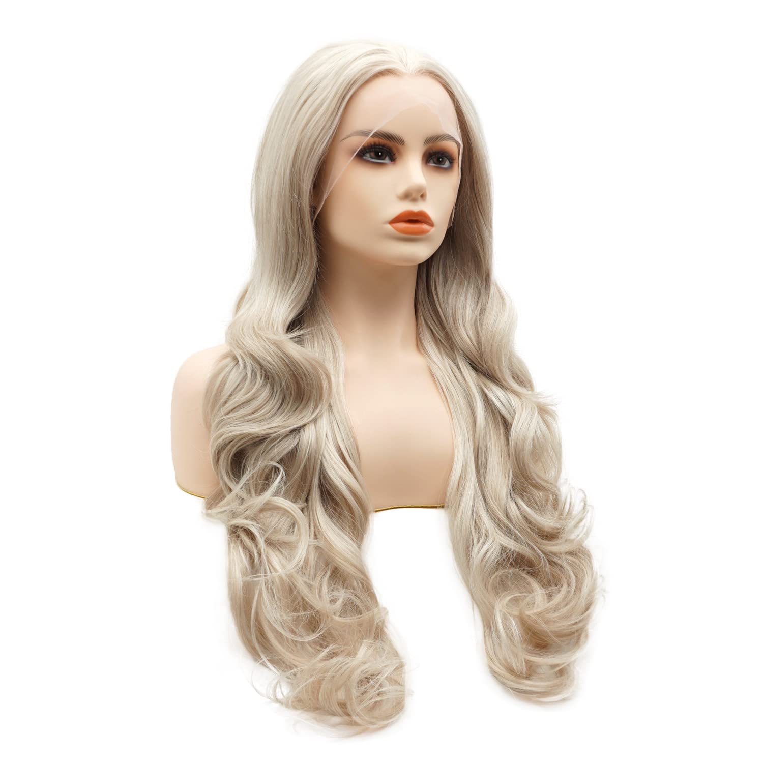 Hair Synthetic Lace Front Wig Wavy Long 26inch White and Blonde Mix Heavy Density Heat Resistant Realistic Wig