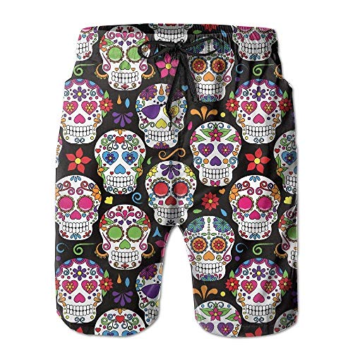 tyui7 Mexicain Sugar Skull Hommes avec Poche À Séchage Short De Plage Rapide Taille Conception Élastique Maillots De Bain Maillots De Bain À La Maison,XXL