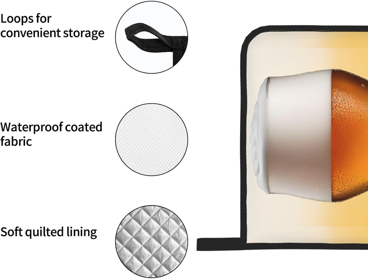 (Beer Bubble) Baking 4-Piece Set: 2 Oven Mitts and 2 Pot Holders Heat Resistant Waterproof Hanging Loop for Kitchen Oven Grill Housewarming Gifts