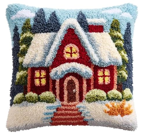 FWRTYCB Latch Hook Pillow Case Kits,Snow House Latch Hook Kits Cushion