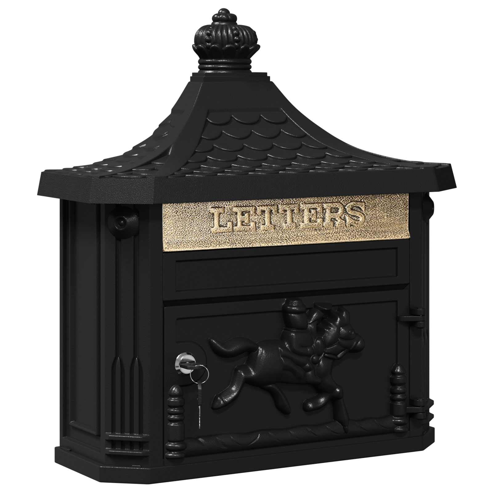 Vintage Wall Mounted,Lockable Black Cast Aluminum Mailbox, Durable Outdoor Mailbox,with Secure Doors, Stylish Home Garden Decor