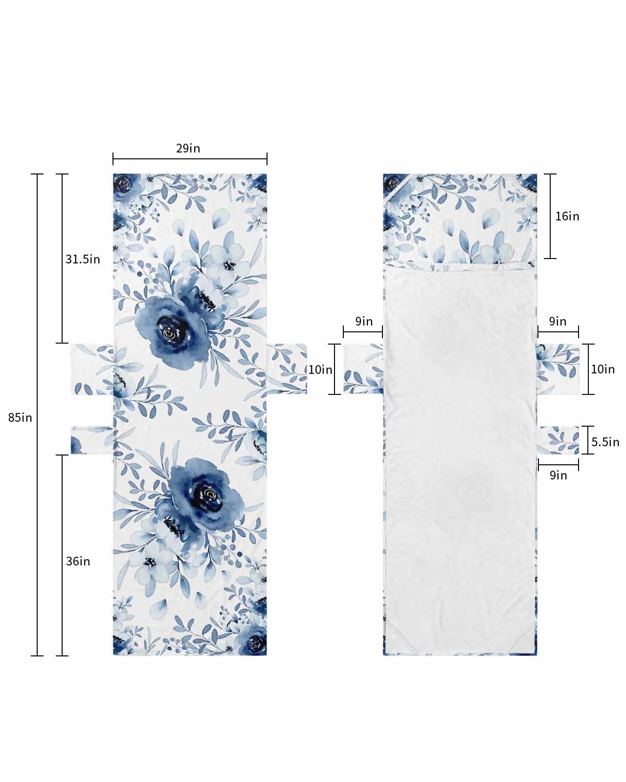 Blue Spring Floral Beach Lounge Chair Towel Cover, Soft Chaise Lounge Towel with Side Pockets Patio Pool Chairs Cover for Beach/Pool Sunbathing 29x85 Summer Flowers Watercolor Botanical