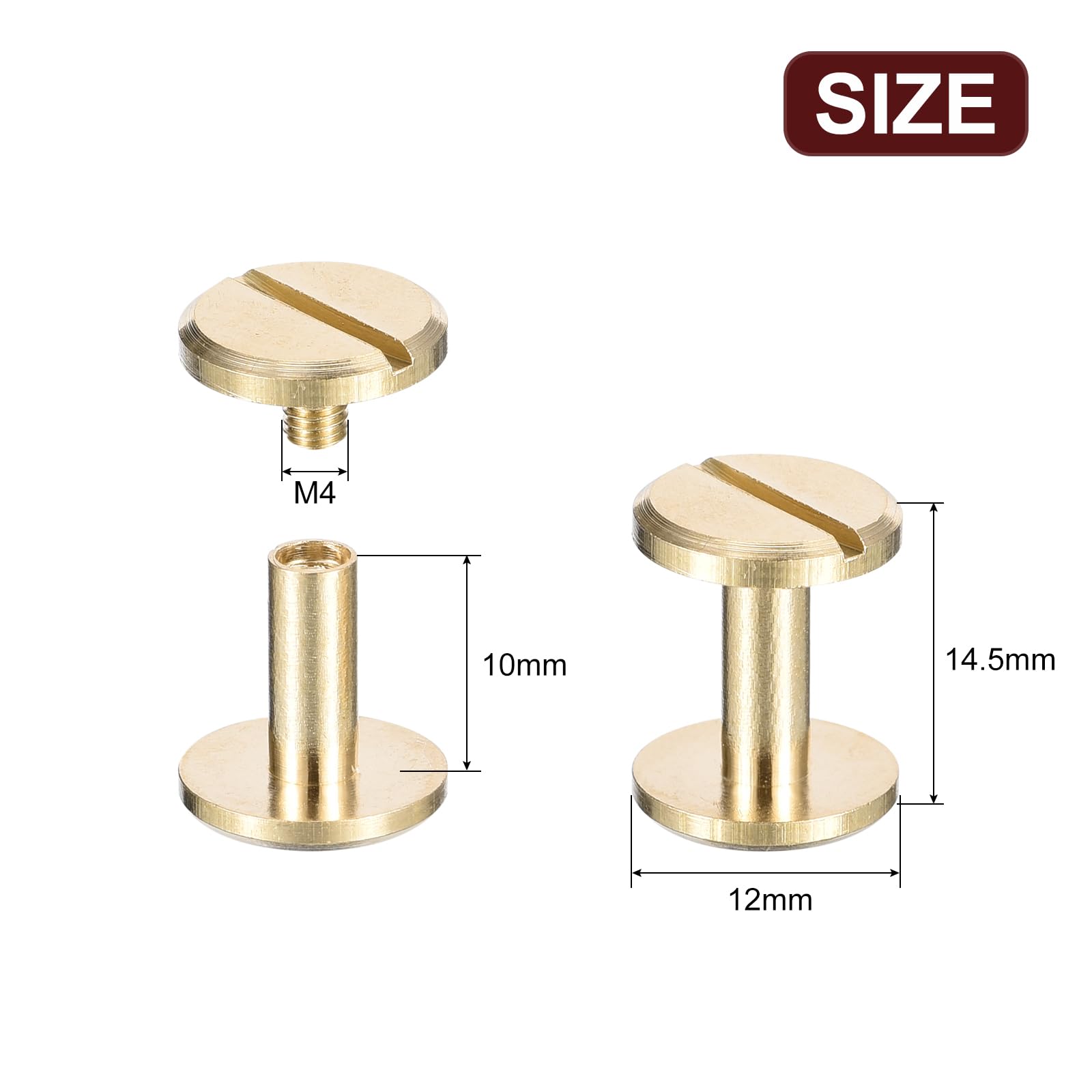 QUARKZMAN 20Pack Tornillos Chicago de Latón Poste de Tornillo de Cabeza Plana de 10x12mm para Sujetar Tachuelas de Remache de Cuero DIY